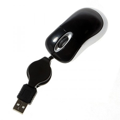 Optická mini myš s navíjacím káblom na notebook - čierna