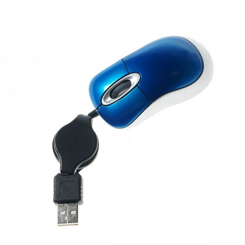 Optická mini myš s navíjacím káblom na notebook - modrá