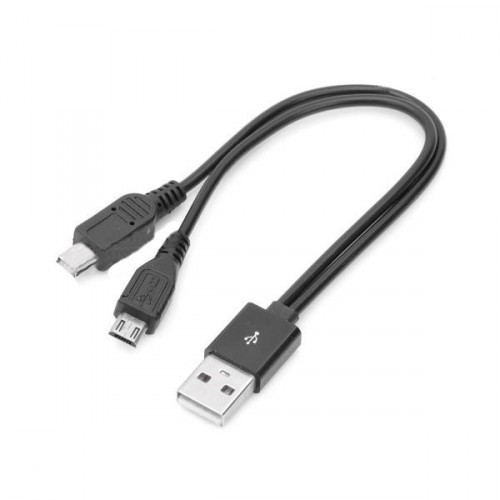 USB na mini/micro USB nabíjací/dátový kábel pre mobilné telefóny - čierny (15 cm)