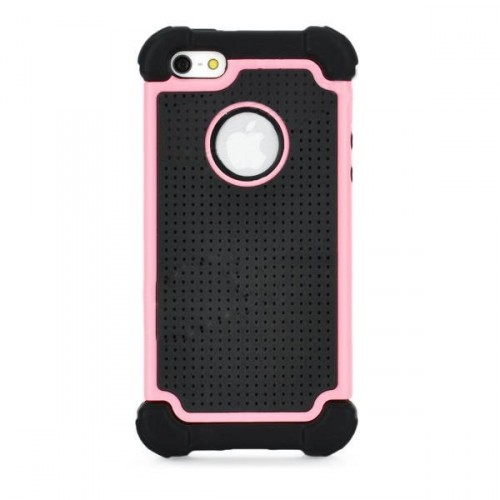 Ochranný protišmykový kryt pre iPhone 5 ružovo-čierny