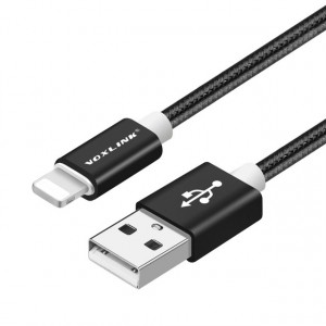 2m VOXLINK datový a nabíjací kábel s nylonovým opletením čierny pre iPhone 5 6 7 8 X
